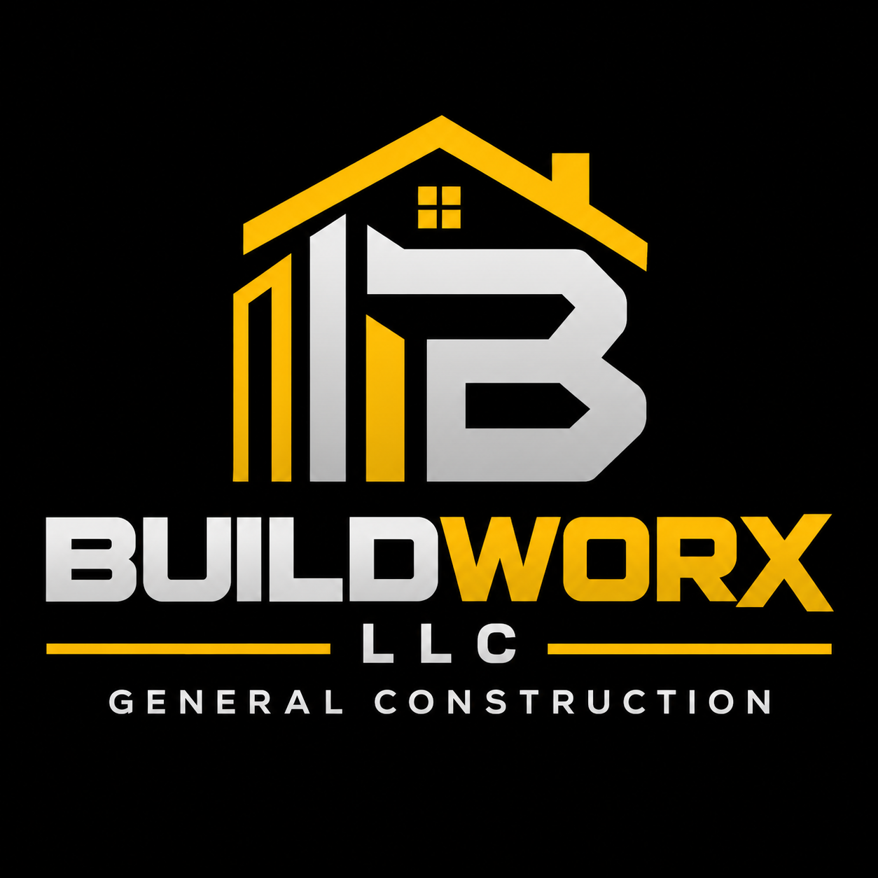 Buildworx LLC black, gold, and silver construction logo